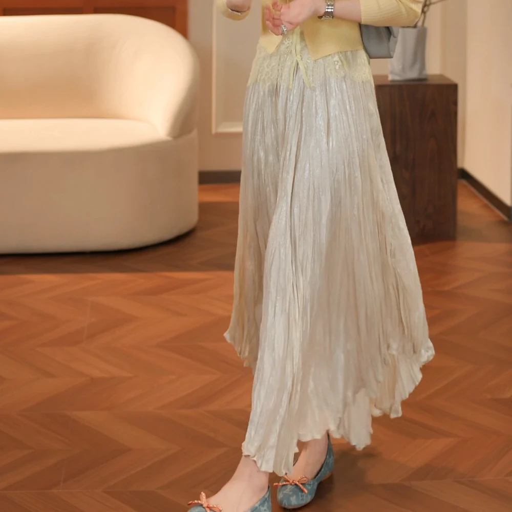 【人鱼姬】欧若风气质高腰百搭夏季不规则中长款褶皱半身裙裙子