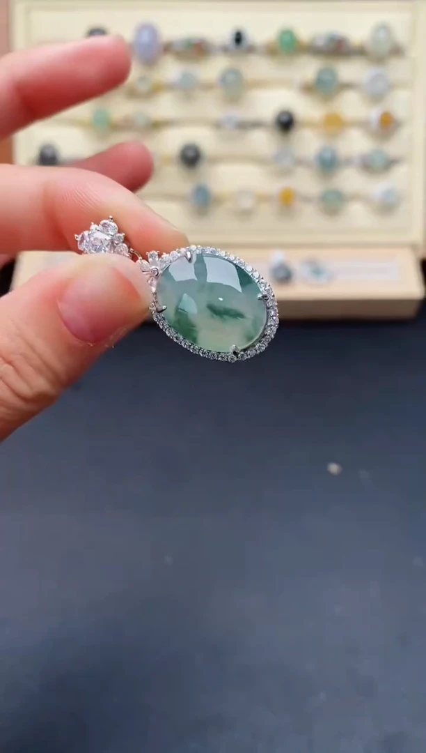 翡翠戒指银S925镶嵌天然A货翡翠222   2-7