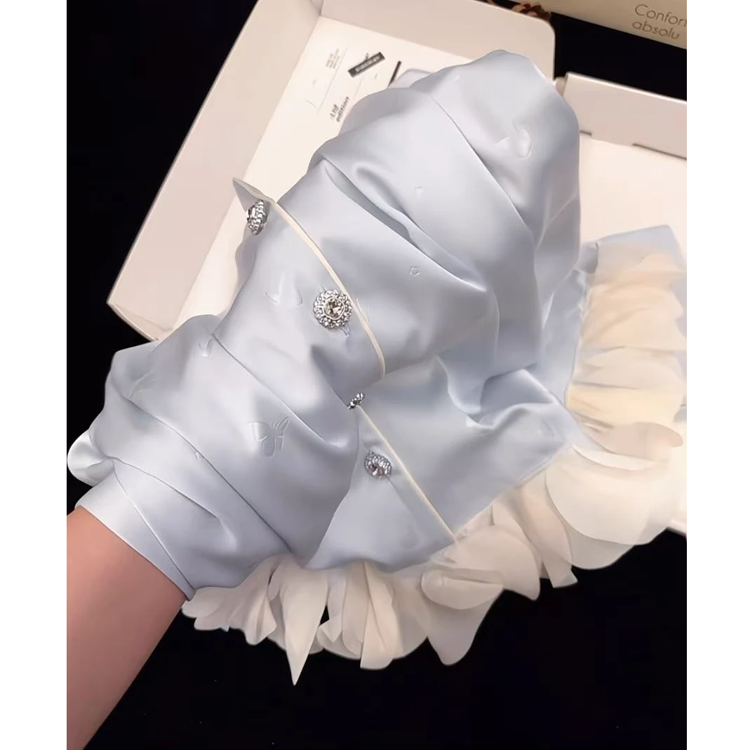 【花瓣花边】冰丝长袖睡衣套装女春秋2025新款甜美少女缎面家居服