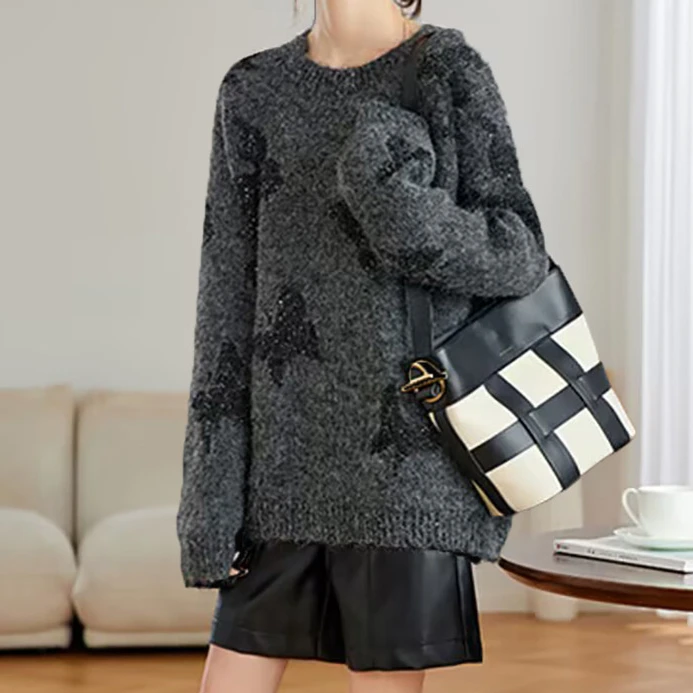 职业阿玛诗官哥家专柜2025春秋季新款亮片百搭时尚外穿休闲针织衫