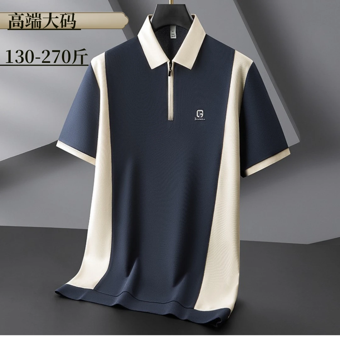 高端大码男士高尔夫翻领短袖polo衫商务t恤撞色上衣休闲夏季半袖