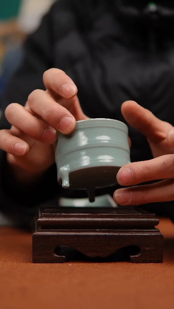 【闪购商品】瓷片仿古天青玄纹樽杯微瑕福利