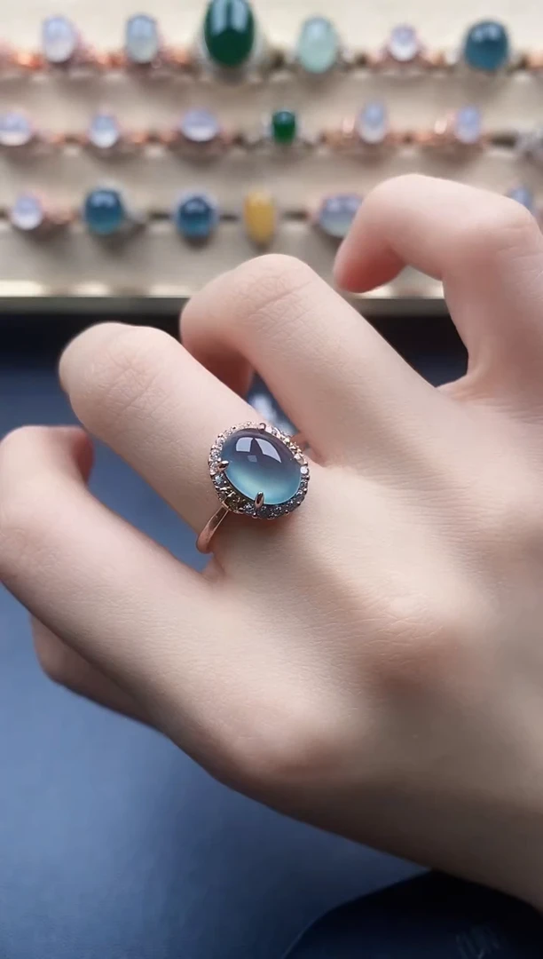 翡翠戒指银S925镶嵌一物一证一礼盒