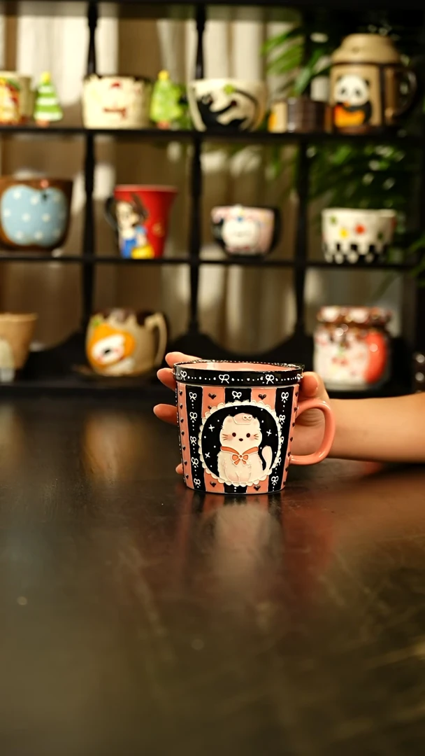 摆件黑粉双拼杯碟两件套