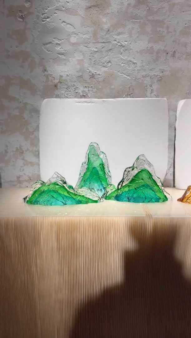 摆件璨石美学翡翠山一组艺术摆件