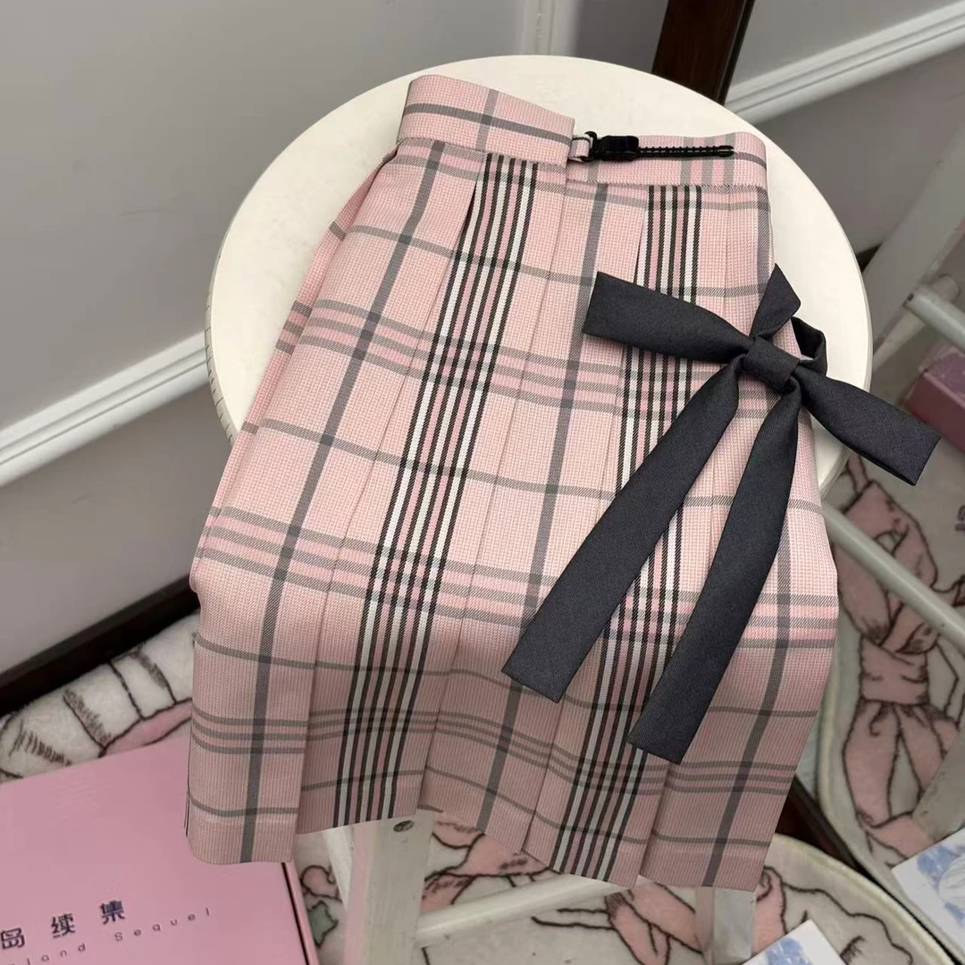 【春岛】原创jk制服裙正版日系校供感樱花妹粉格裙半身裙出游服装女