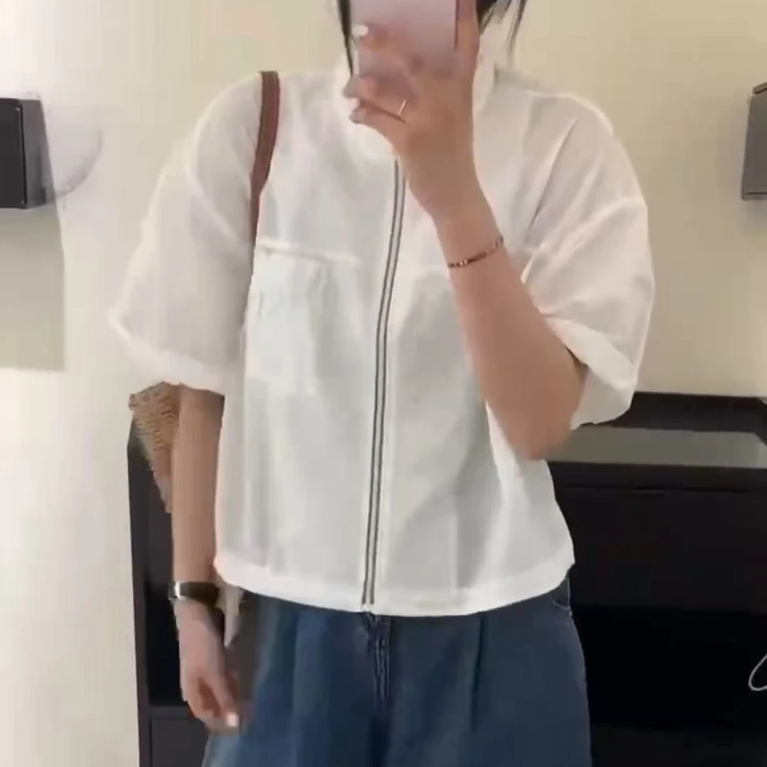 【锦衣服饰】S 8878韩系拉链圆领衬衫