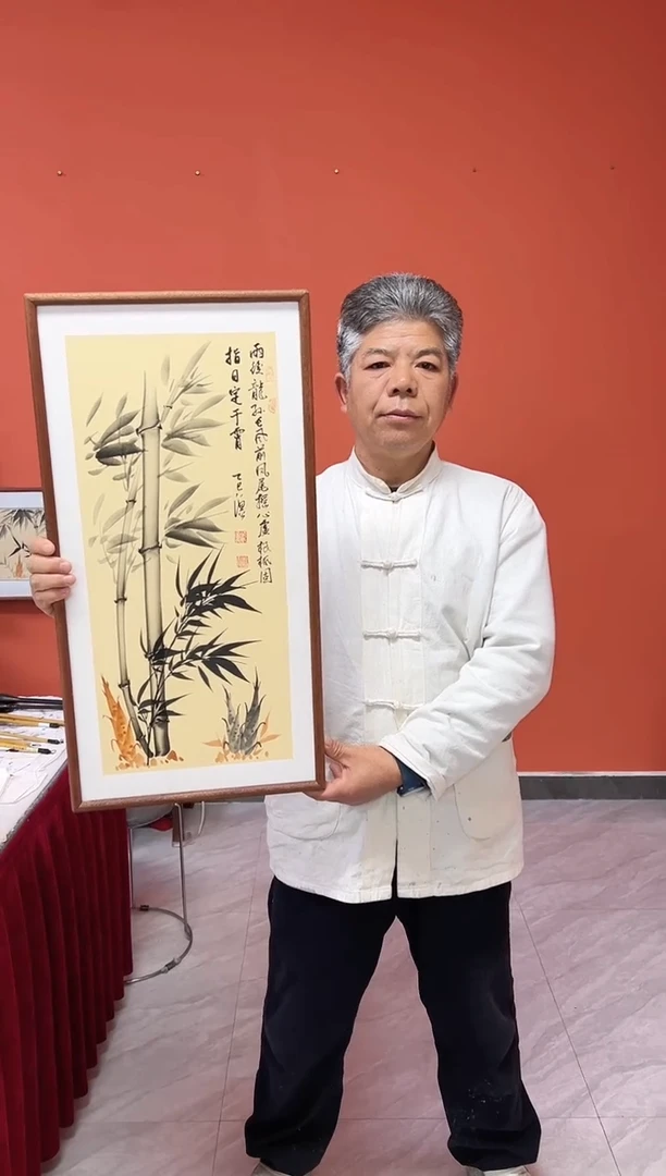 书法张富民手绘作品/指日定干宵//古宣（乌檀木外框）35*70cm左右