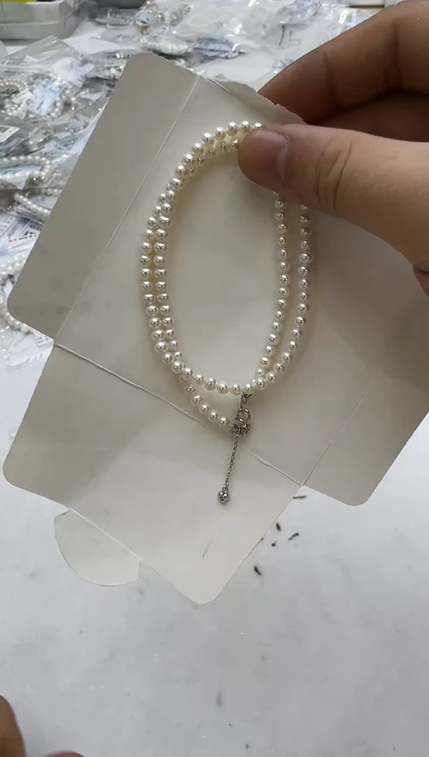 项链银S925镶嵌淡水珍珠5mm 爱心尾链-孤品