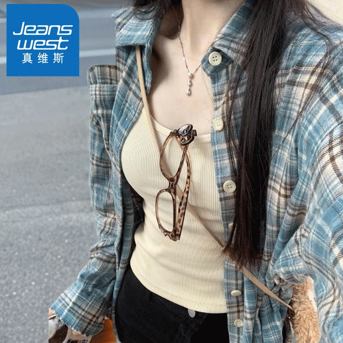 真维斯格子衬衫女2025新款秋季韩系时尚穿搭宽松休闲大版衬衣外套