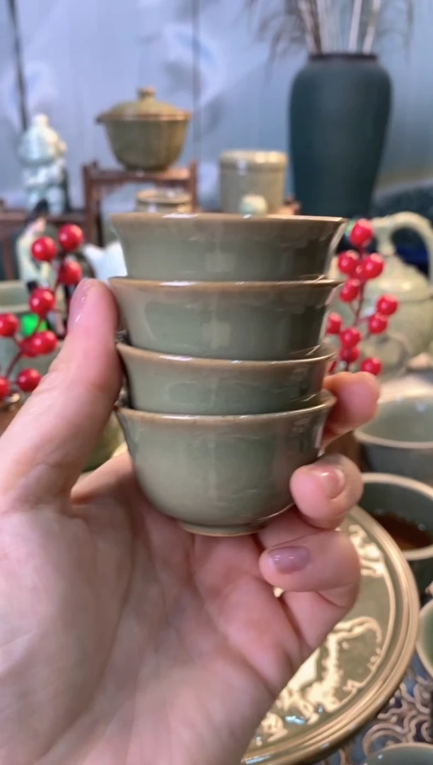耀州窑微瑕 黑泥素面小杯 【4个】