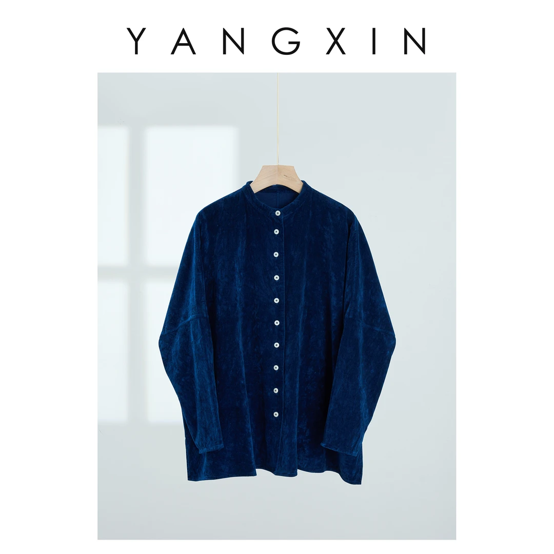 【无龄·杨昕】“轻绒若雾”早秋时尚老钱风蓝调衬衫外套SS07217