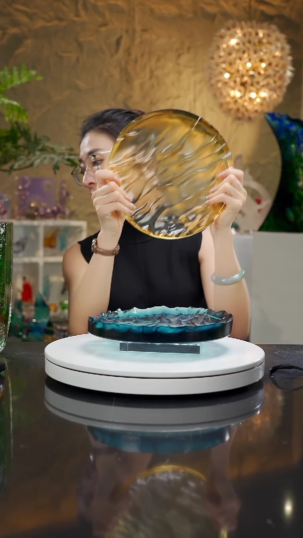 手工艺品琉璃琥珀色波浪果盘