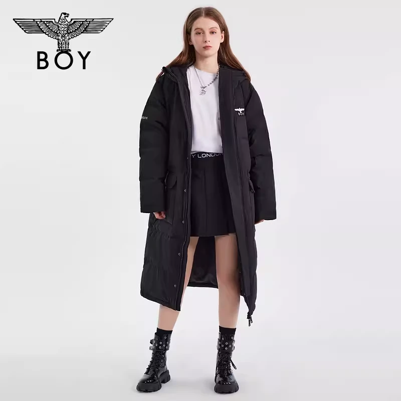 BOYLONDON秋冬男女同款外套加绒保暖时尚老鹰长款羽绒服N26005