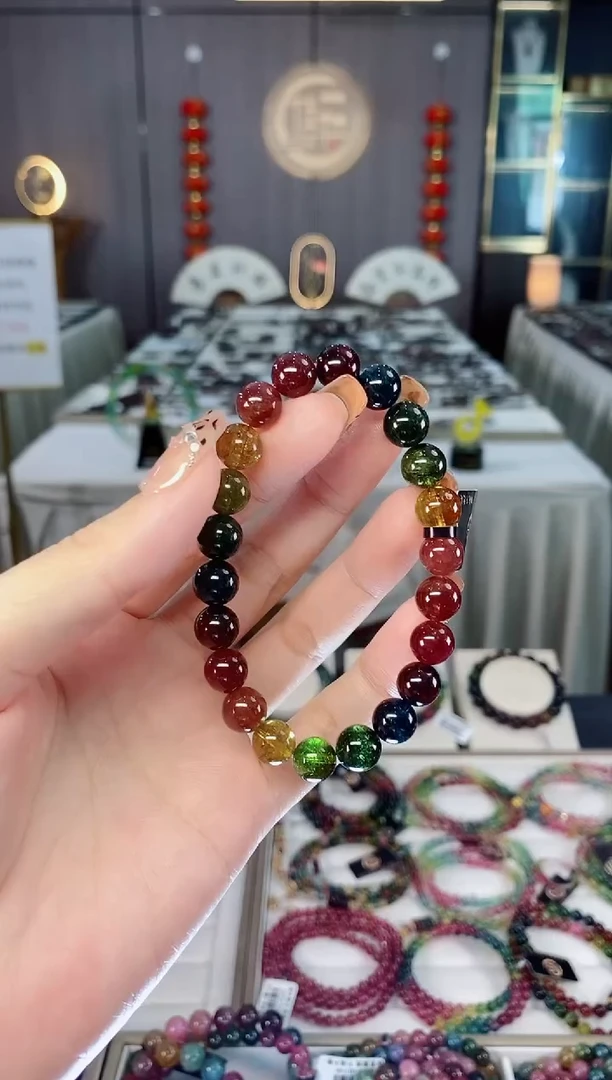 未镶嵌老矿碧玺彩虹透体单圈手串8mm+碧玺dan多样性发货一条