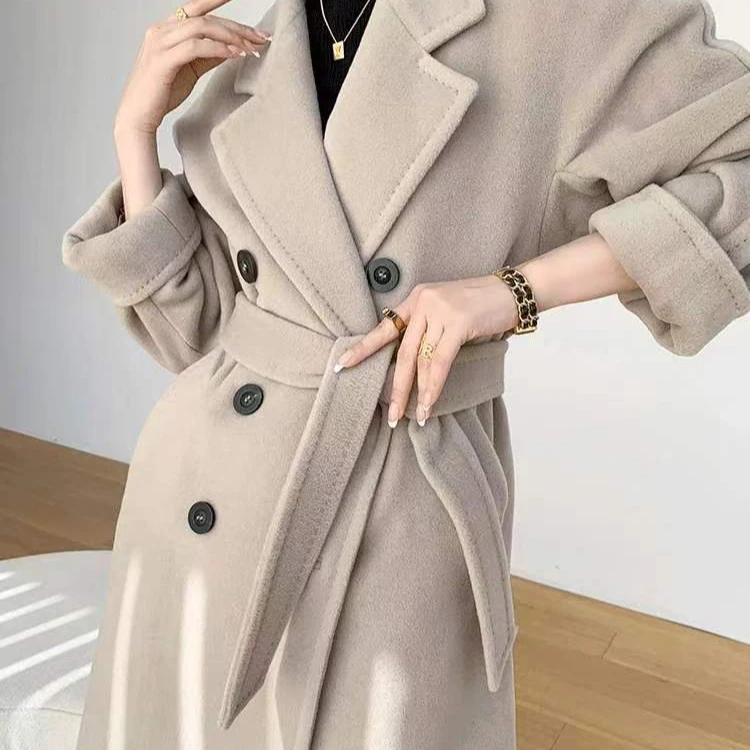 10%羊绒+羊毛加厚气质秋冬季双排扣101801羊绒大衣时尚女士