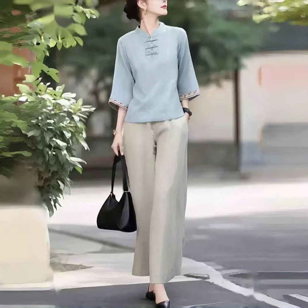 新中式国风女装店春夏时尚休闲运动两件套新款套装上衣+裤子女