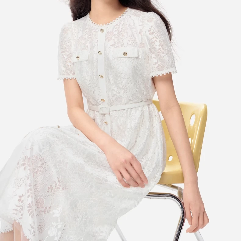 【羊羊专属】度假风】珂莱蒂尔20淑女蕾丝时尚复古设计感连衣裙女
