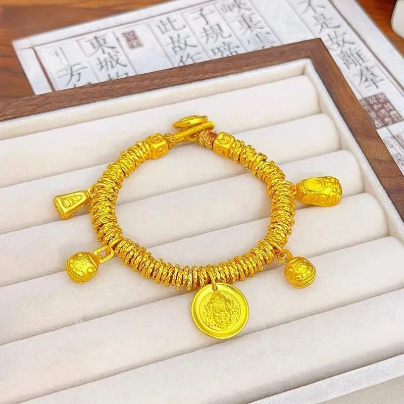 铜合金手链 黄财神盘缠手链饰品原创设计女款传承少女风女金色