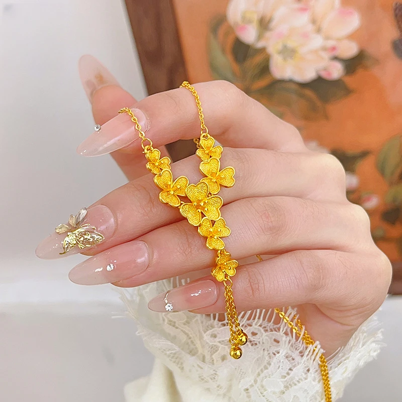 铜合金项链 金色流苏繁花锁骨链轻奢百搭高级感时尚气质女锁骨链