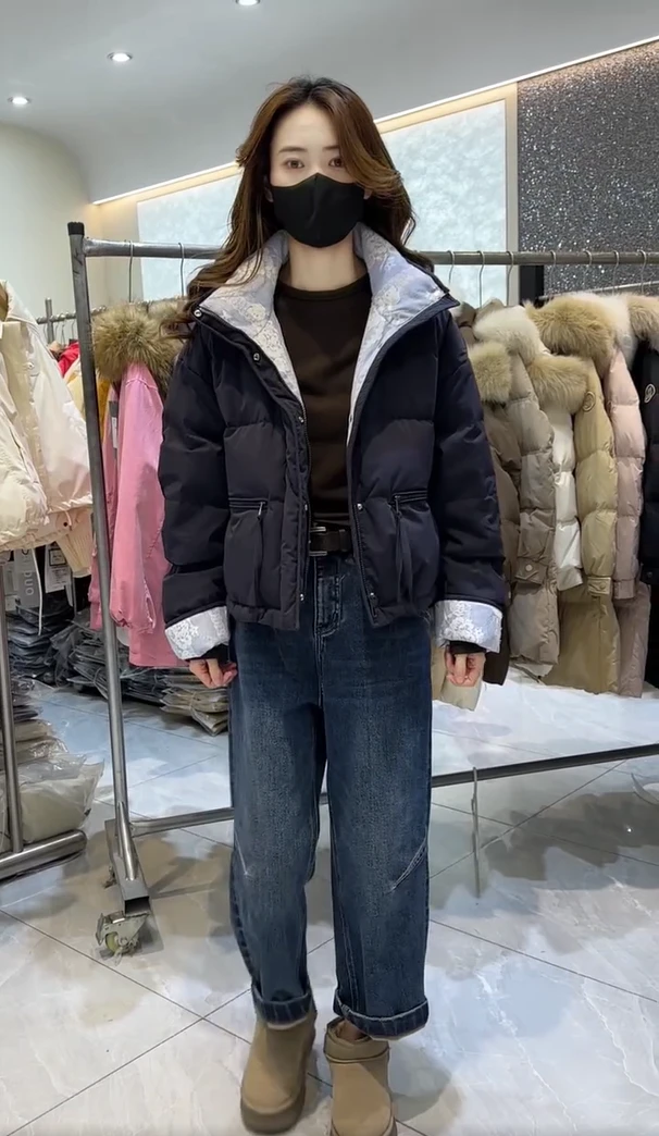 2025韩版冬季新款韩系甜美蕾丝拼接立领宽松保暖棉服百搭外套