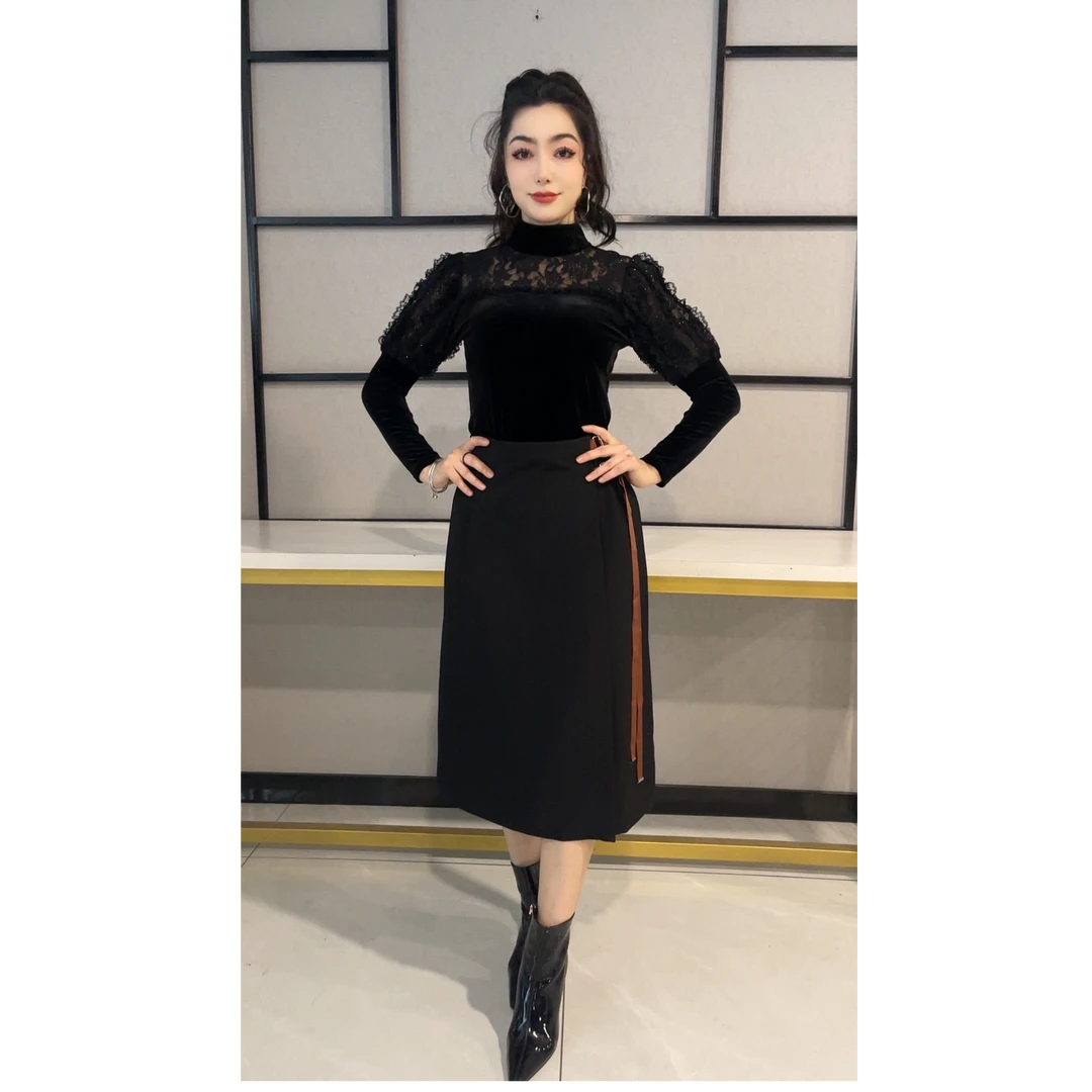 2552434 显瘦长袖黑色修身时尚T恤 上衣