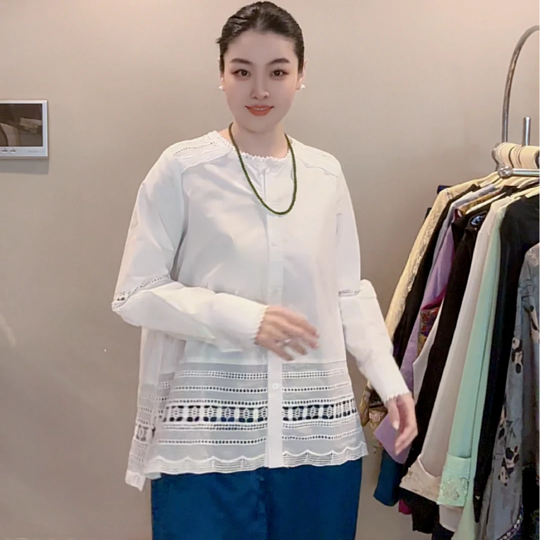 FF 3117｛知卿｝新中式重工定制镂空雕刻时尚百搭宽松显瘦新款衬衫