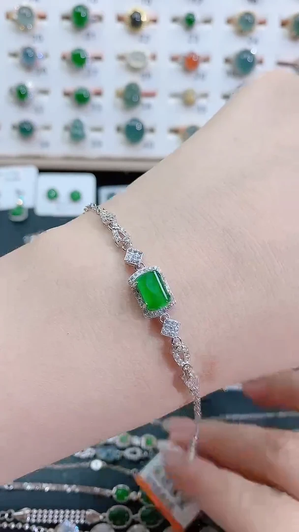 银S925镶嵌手链翡翠天然翡翠