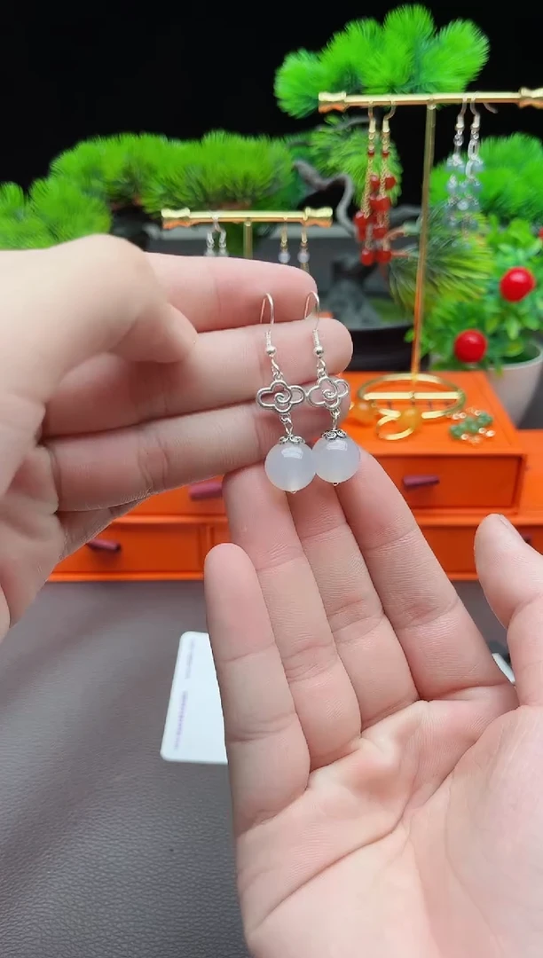 玛瑙/玉髓耳饰银S925镶嵌101