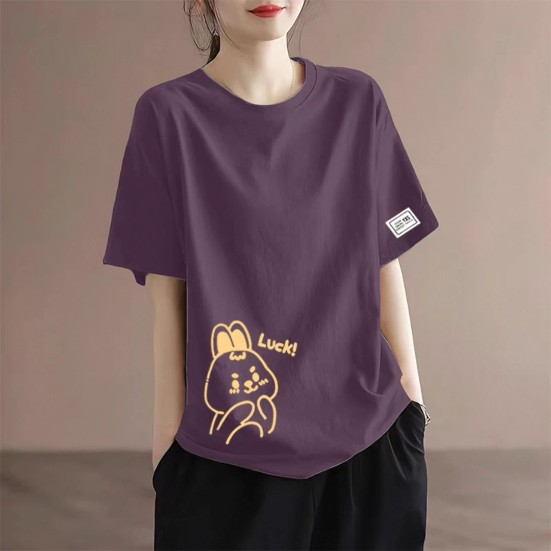 纯棉短袖t恤女宽松显瘦2025夏季新款韩版上衣休闲大码胖mm体恤衫