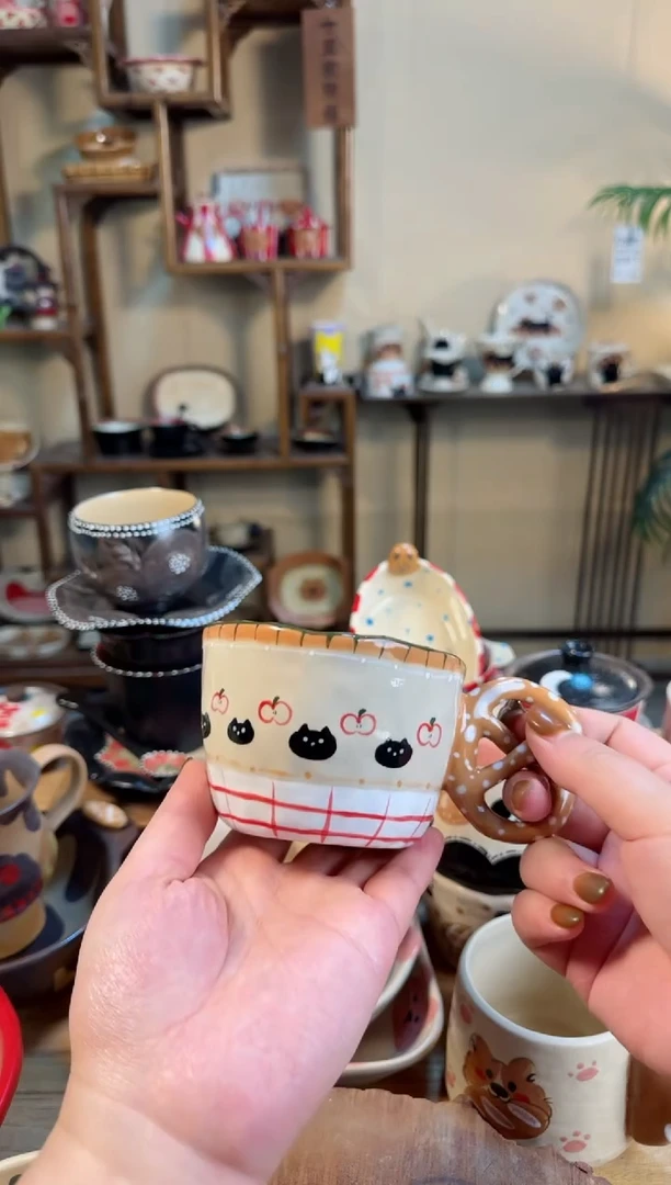 【闪购商品】苹果猫咪杯子高温瓷器