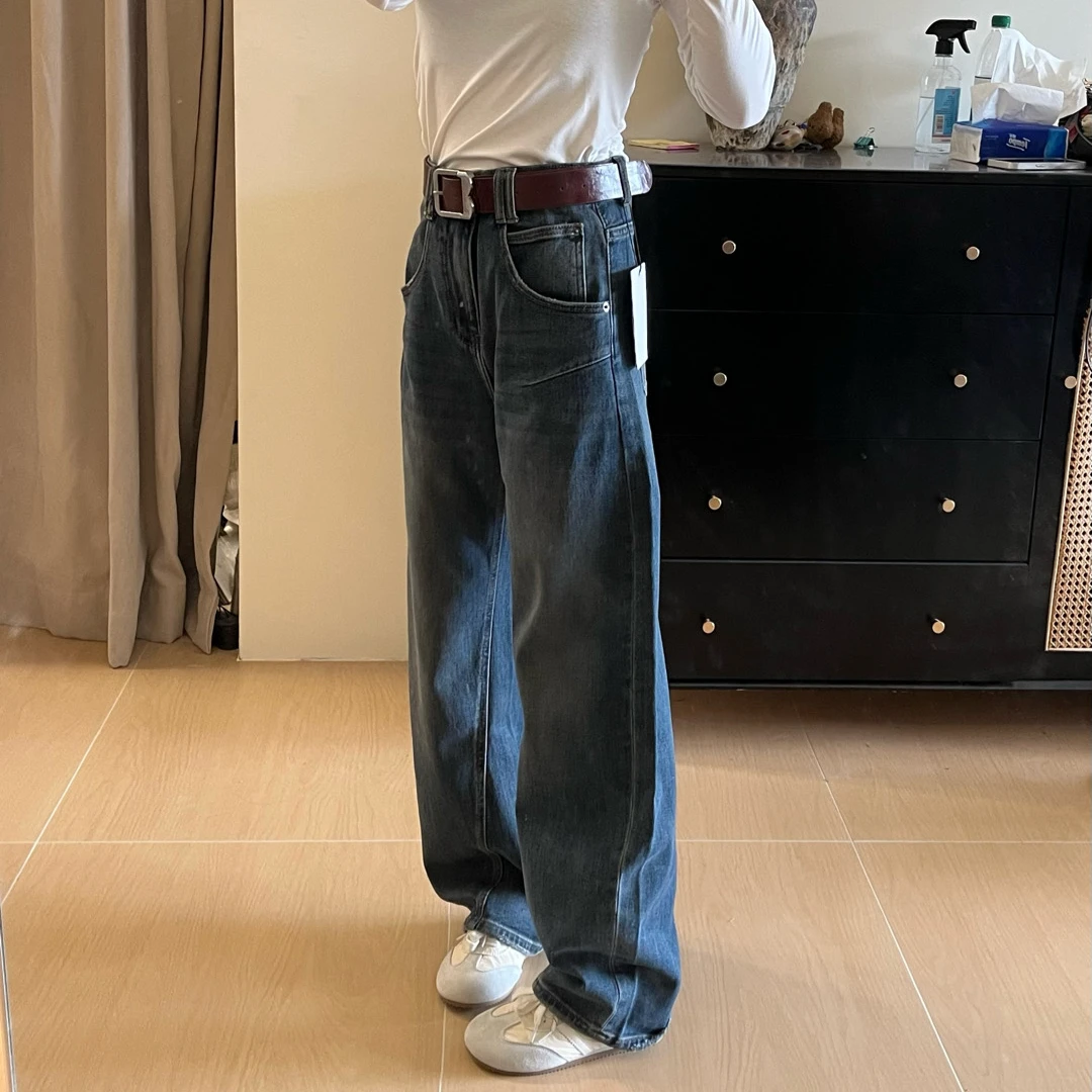 直筒裤高街风中国风纯欲风牛仔裤裤子秋季阔腿裤宽松
