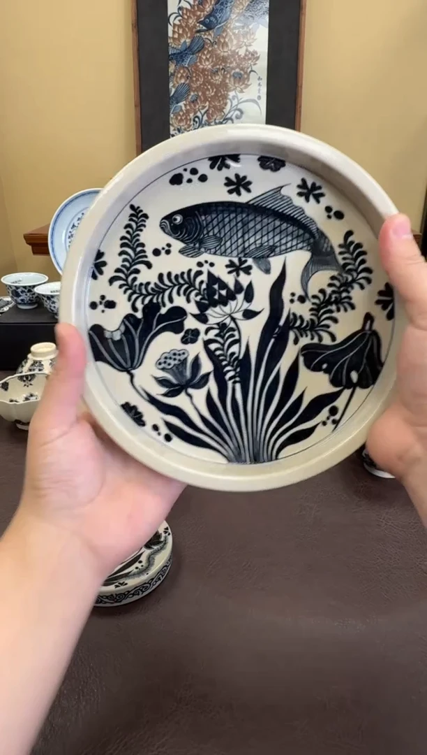 二号釉鱼藻纹壶承