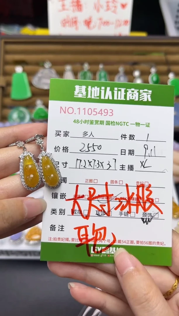 银S925镶嵌翡翠耳饰多人