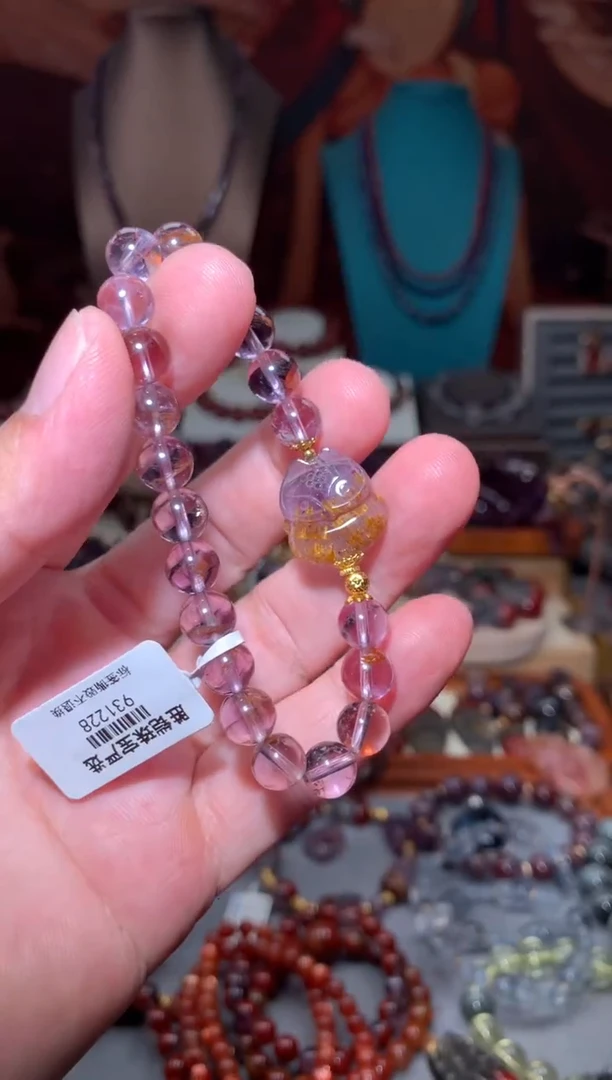 未镶嵌珠宝半成品水晶紫锦鲤紫钛大头狐手串