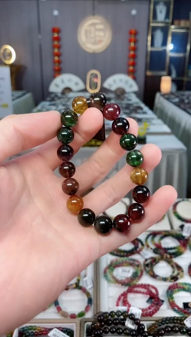 未镶嵌收藏级老矿碧玺彩虹单圈手串10mm+碧玺xion多样性发货 一条