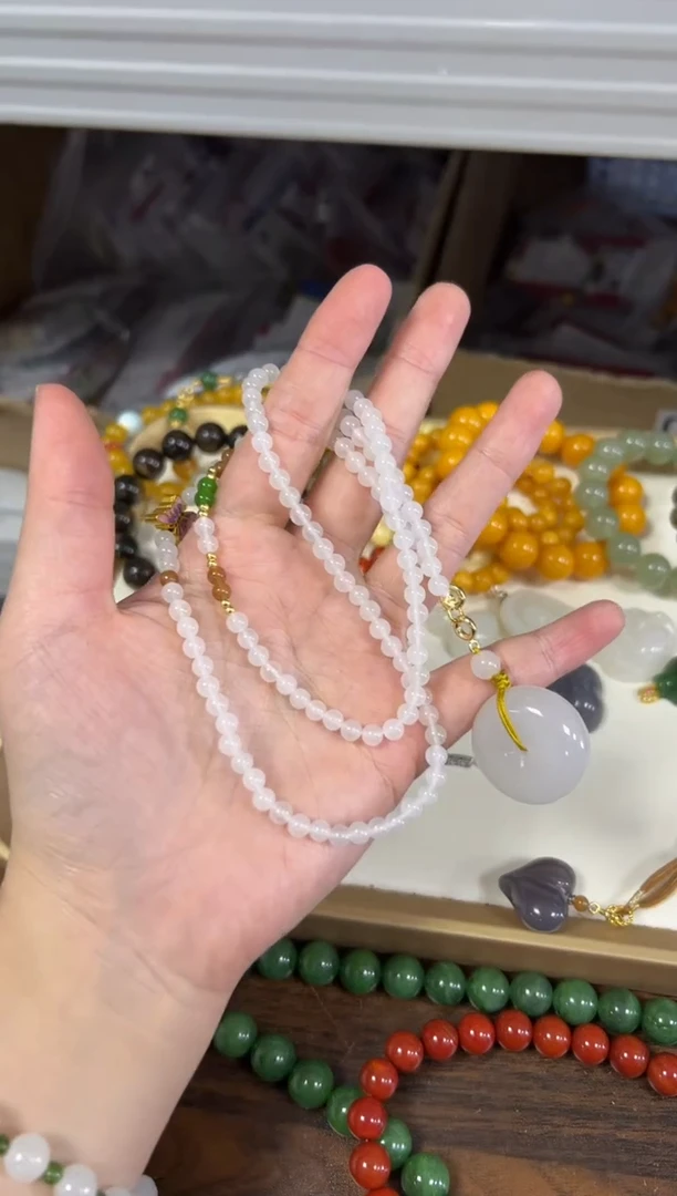 项链未镶嵌石英质玉金丝玉平安扣编制款项链[75]