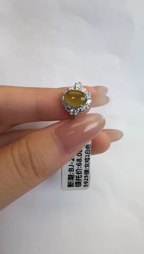 银S925镶嵌戒指翡翠通体925银镶缅甸A货翡翠戒指051