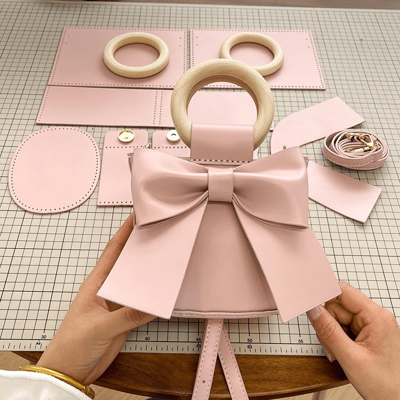 新款蝴蝶结水桶包生日礼物diy 自制手工编织包包材料包手提单肩包