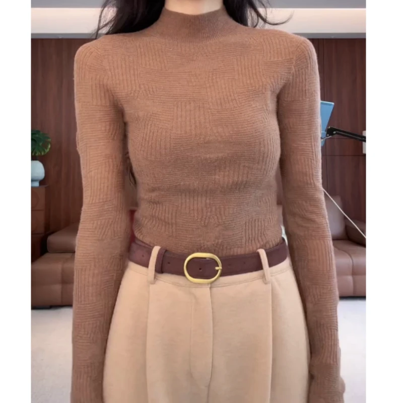 【极简提花】针织长袖时尚毛针织衫褶皱上衣打底LK2508720