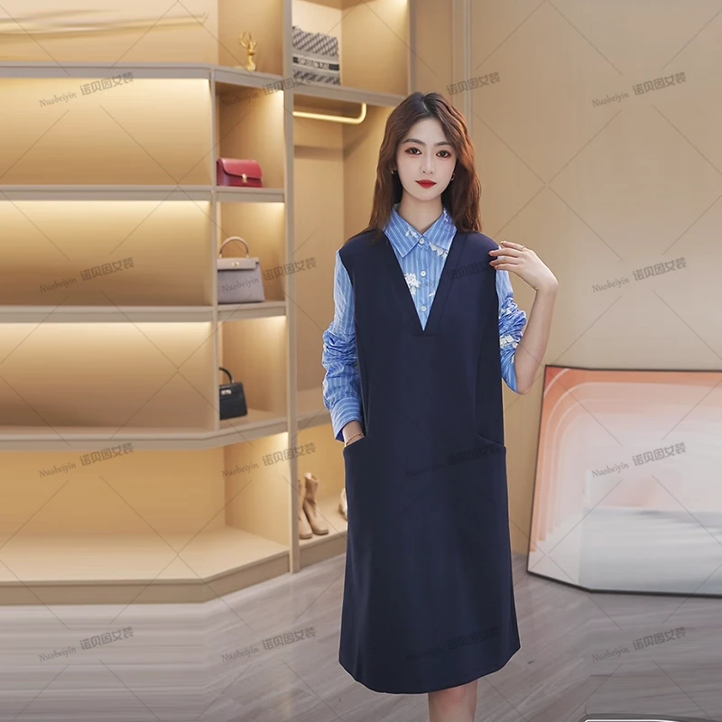 nuobeiyin/诺贝因秋季新款假两件衬衫领宽松欧货连衣裙 NTS682992