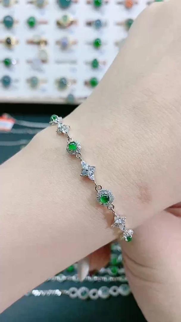 手链翡翠银S925镶嵌天然翡翠