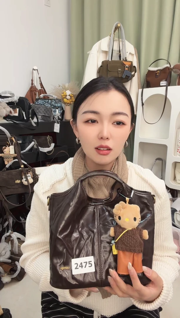 牛皮咖啡色手提小菜篮