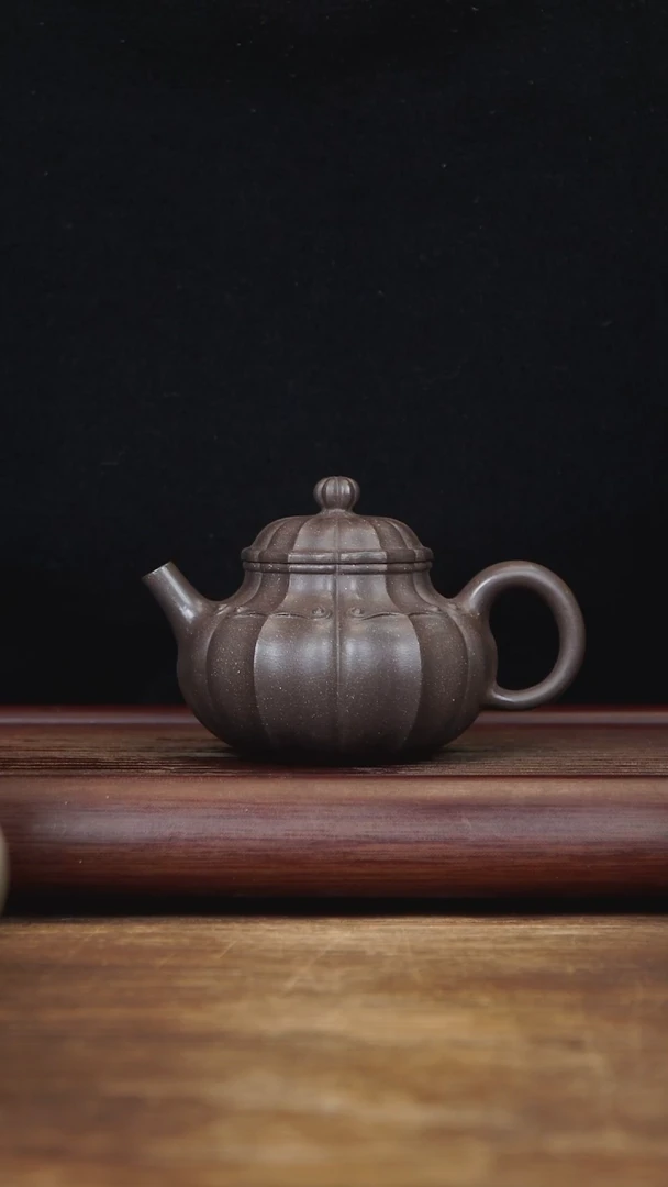 茶壶紫砂260ml 筋纹如意容天 青灰