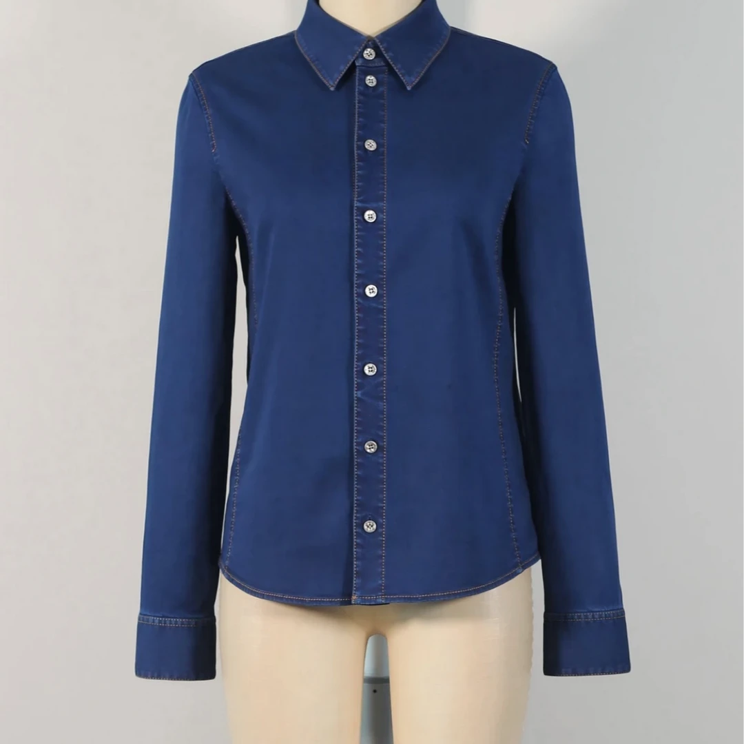 AMASS/阿玛施25春夏新款简约气质长袖polo领精致简约衬衫530017