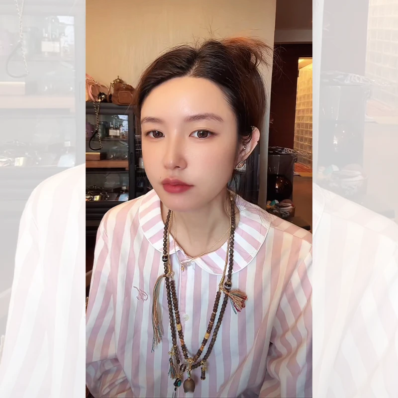 张大奕 粉色条纹娃娃领甜美舒适亲肤宽松睡衣套装（整套同尺码）