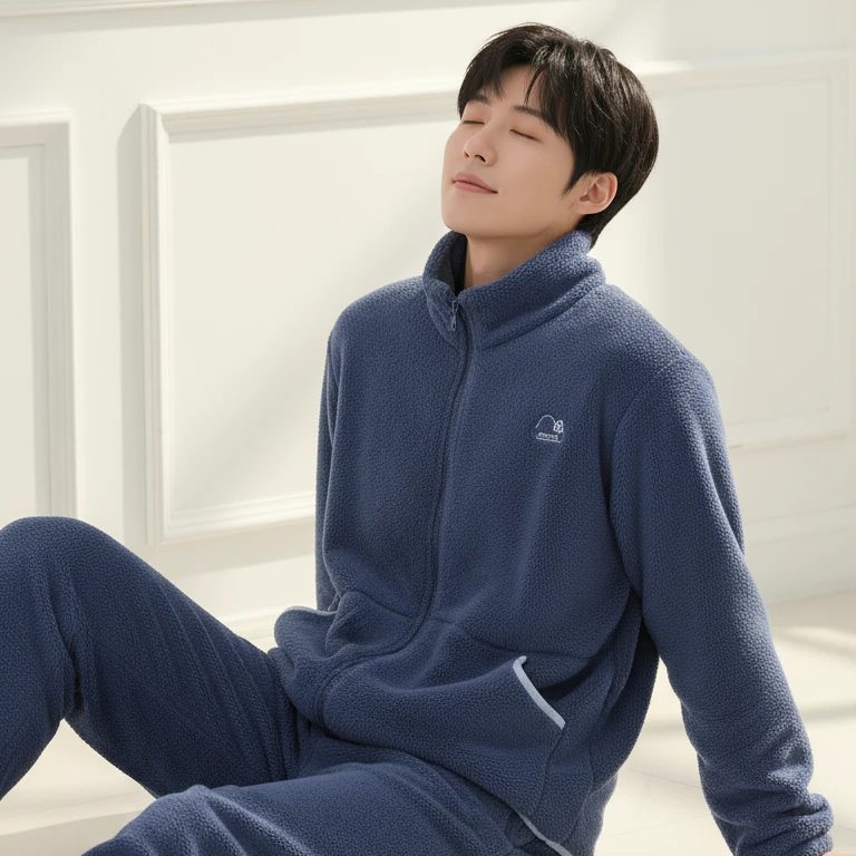芬腾新款珊瑚绒睡衣男款秋季加绒加厚保暖拉链立领外穿家居服套装
