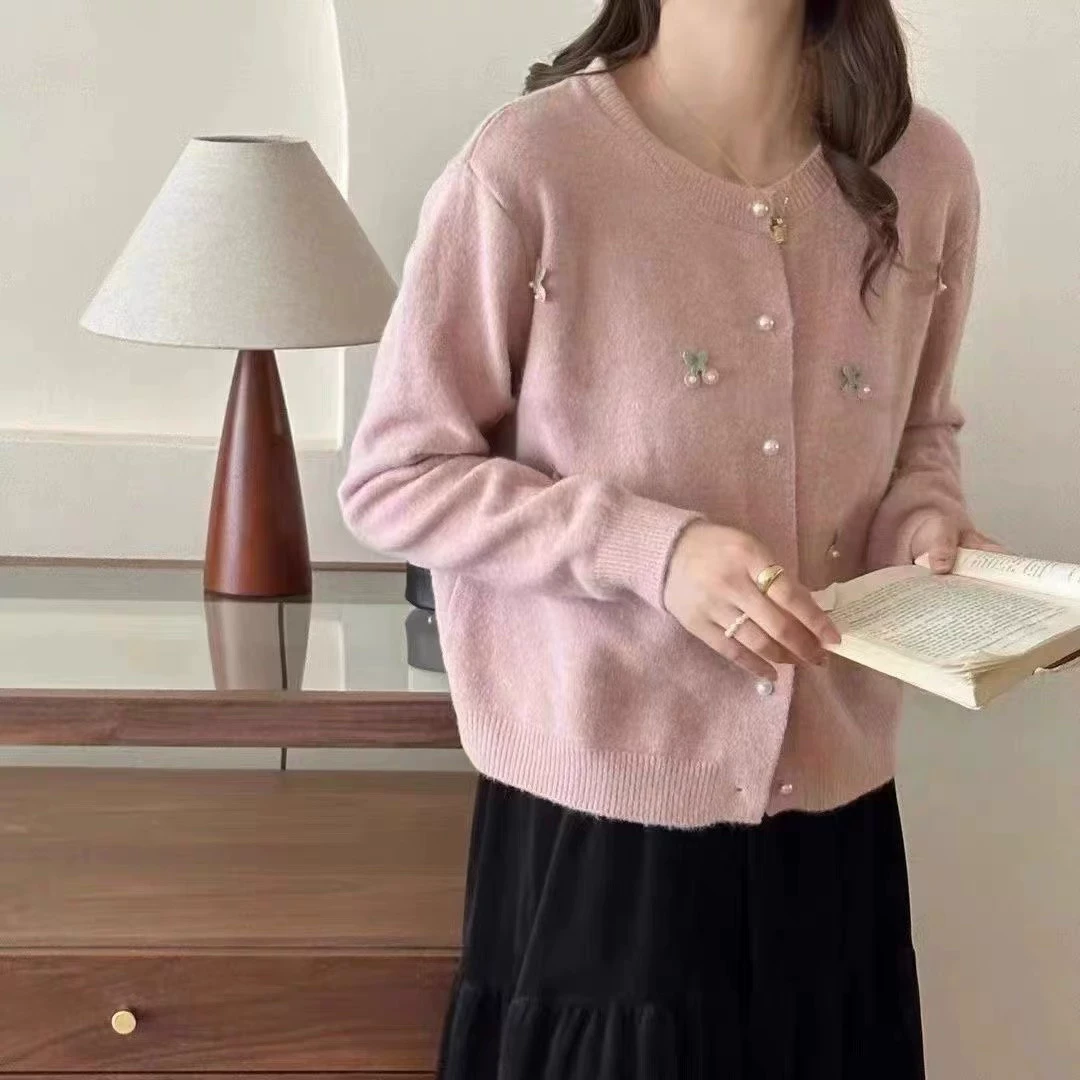 洋气减龄立体樱桃针织开衫女秋冬新款韩系温柔风气质优雅软糯毛衣