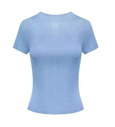 雅家高端系列 醋酸修身圆领短袖针织星空衫