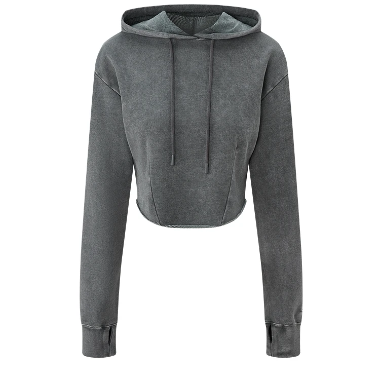 moussy 2025春季新品简约风短款卷边连帽卫衣010HAL90-2741